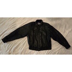 Vintage IOU Genuine Leather Bomber Biker Jacket M Black Full Zip 90s Snap Button